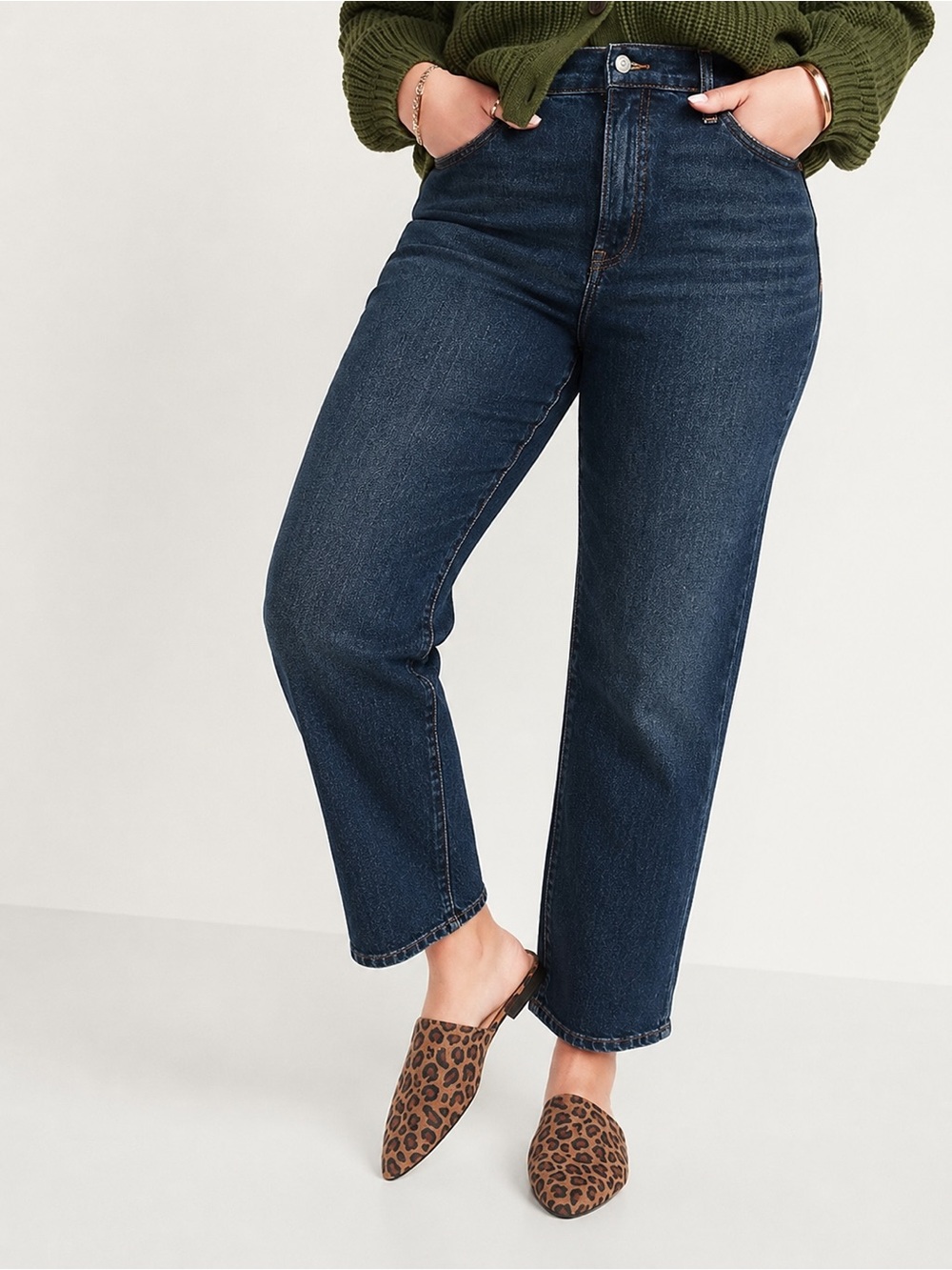 High-Rise Straight Leg Women's Jeans - Dark Blue